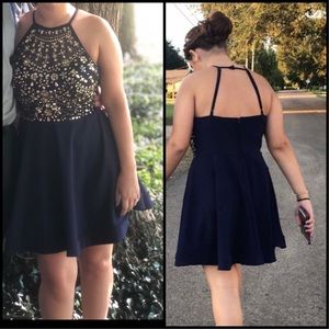 navy blue homecoming dress with sequins